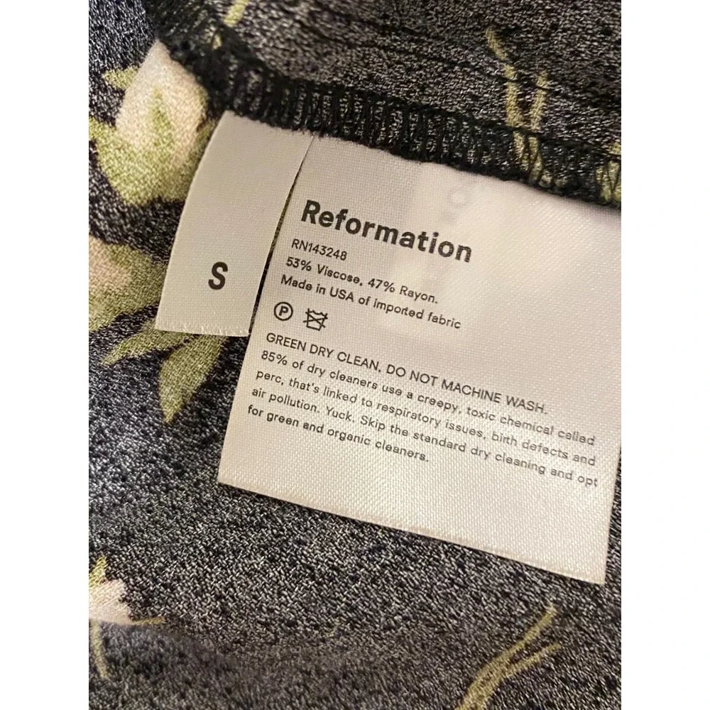 Reformation Monaco Top S Rosalee Black Floral Puff Sleeve Boho Office